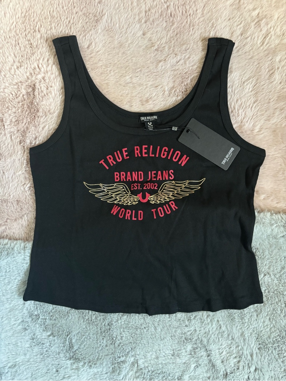 True religion black ribbed wing tank top